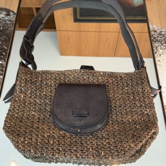 NWOT Brown Rafia Beach Satchel with Leather Strap and Details - Picture 2 of 7